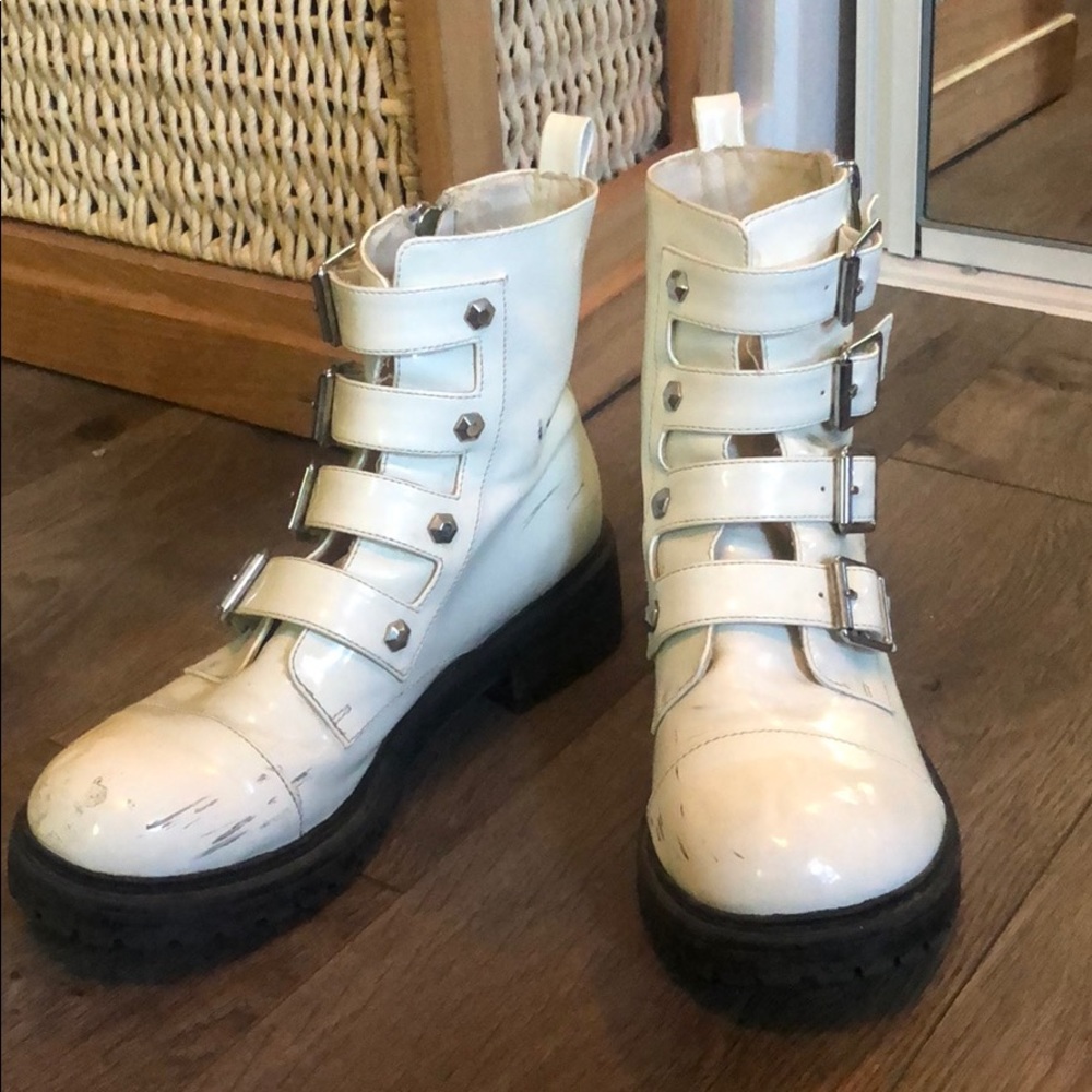 White Pleather Combat Boots